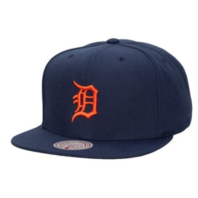 Mitchell & Ness MLB Unisex Detroit Tigers Side Logo Snapback Hat, Navy Blue