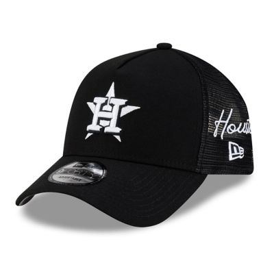 New Era Men's MLB Houston Astros Side Script 9FORTY A-Frame Trucker Adjustable Hat