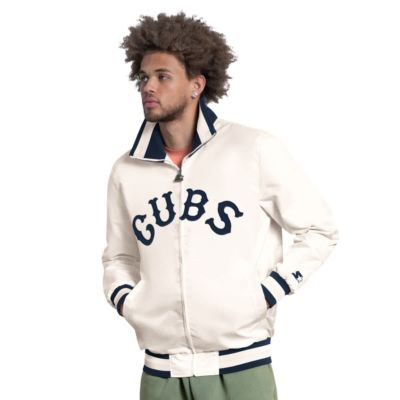 Starter Men's MLB Chicago Cubs The Captain Cooperstown Logo Full-Zip Varsity Jacket, White, Small