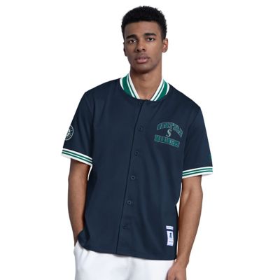 Starter Men's MLB Seattle Mariners Button-Up Short Sleeve Jacket, Navy Blue, Large