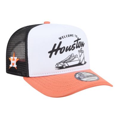 New Era Men's MLB White/Orange Houston Astros Foodie A-Frame 9FIFTY Trucker Snapback Hat