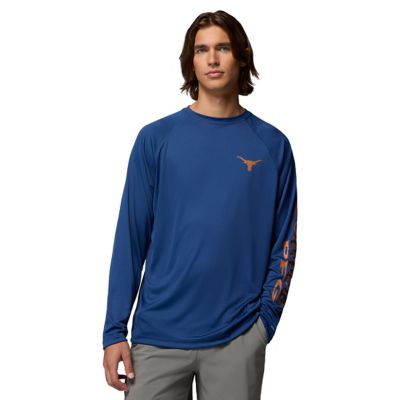 Columbia Men's NCAA Texas Longhorns Terminal Tackle Omni-Shade Raglan Long Sleeve T-Shirt, Navy Blue, 2XL