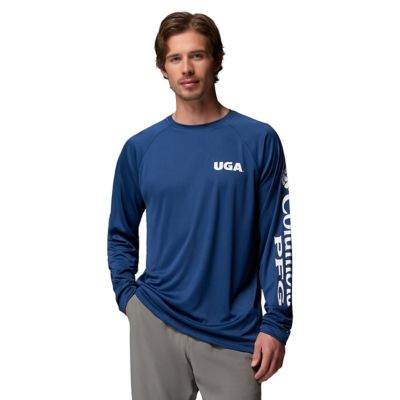 Columbia Men's NCAA Georgia Bulldogs Terminal Tackle Omni-Shade Raglan Long Sleeve T-Shirt, Navy Blue, Large