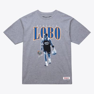 Mitchell & Ness WNBA Unisex Rebecca Lobo New York Liberty Player Boyfriend T-Shirt - Court Origins, Gray, XL