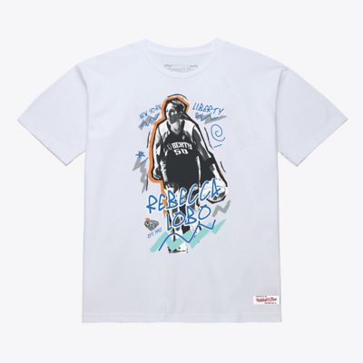 Mitchell & Ness WNBA Unisex Rebecca Lobo New York Liberty Chalked Up T-Shirt - Court Origins, White, XL