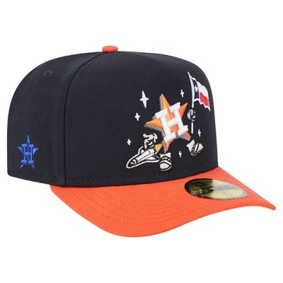 New Era Men's MLB Navy/Orange Houston Astros Cartoon A-Frame 59FIFTY Fitted Hat, Navy Blue, 8