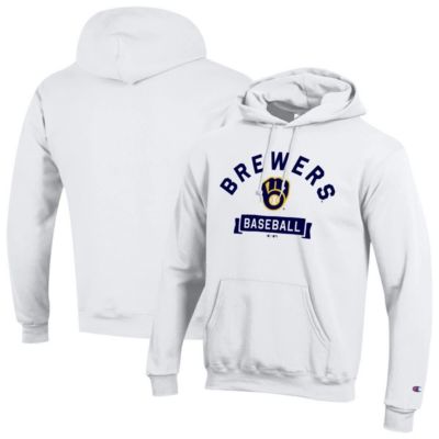 Champion Men's MLB Milwaukee Brewers Eco Powerblend Hoodie, White, 2XL