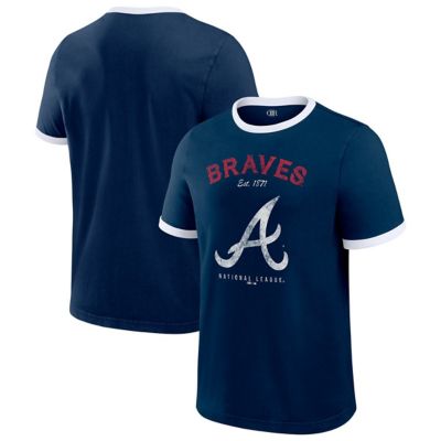 Darius Rucker Collection by Fanatics Men's MLB Atlanta Braves Washed Ringer T-Shirt, Navy Blue, Small