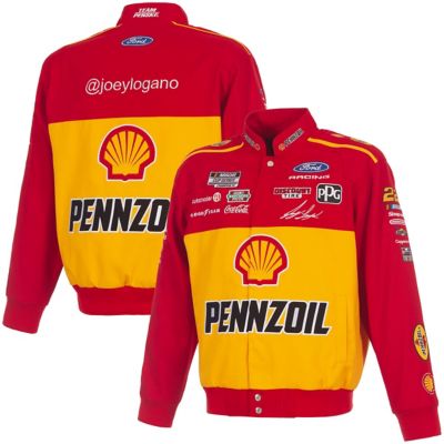 JH Design Men's NASCAR Red/Yellow Joey Logano 2026 Pennzoil Full-Snap Twill Racing Jacket