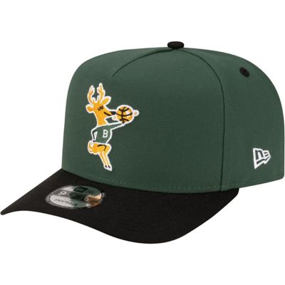 New Era Men's NBA Hunter Green/Black Milwaukee Bucks 80s Throwback A-Frame 9FIFTY Snapback Hat