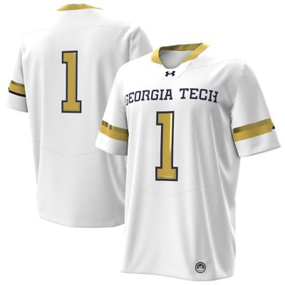 Men's Georgia Tech Yellow Jackets NCAA Under Armour #1 Georgia Tech Jackets Away Replica Football Jersey, White, Small