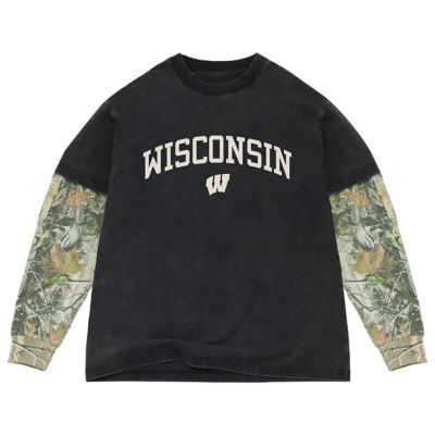 Uscape Apparel Men's NCAA Wisconsin Badgers Back Bay Twofer Heavyweight Long Sleeve T-Shirt