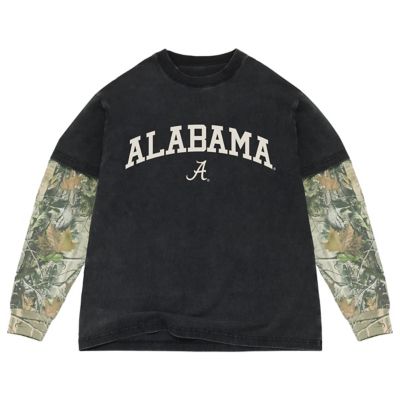 Uscape Apparel Men's Alabama Crimson Tide NCAA Alabama Tide Back Bay Twofer Heavyweight Long Sleeve T-Shirt, Black, Large