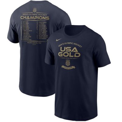 Men's NHL Nike USA Hockey 2026 Winter Olympics Medal Roster T-Shirt, Navy Blue, Small