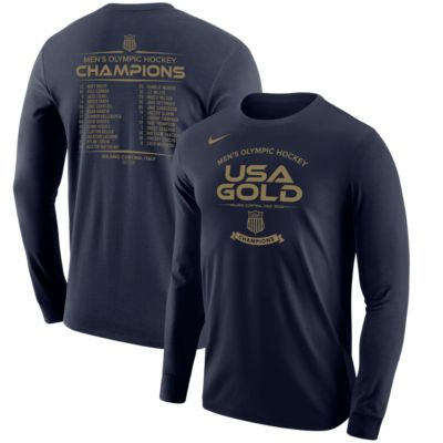 Men's NHL Nike USA Hockey 2026 Winter Olympics Medal Roster Long Sleeve T-Shirt, Navy Blue, Small