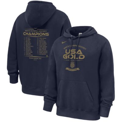 Men's NHL Nike USA Hockey 2026 Winter Olympics Medal Roster Club Fleece Hoodie, Navy Blue, Small