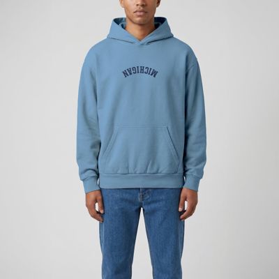 Uscape Apparel Men's NCAA Light Michigan Wolverines Upside Down Embroidered Vintage Heavyweight Hoodie