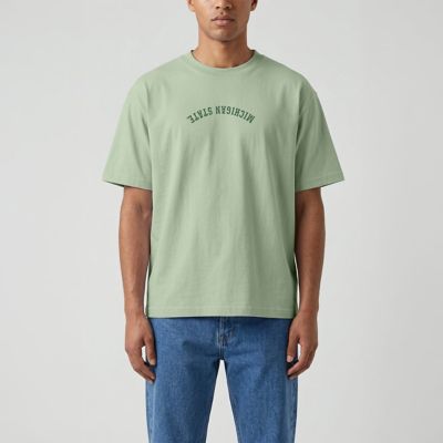 Uscape Apparel Men's NCAA Michigan State Spartans Upside Down Embroidered Vintage Heavyweight T-Shirt, Green, 2XL