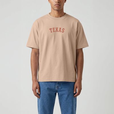 Uscape Apparel Men's NCAA Texas Longhorns Upside Down Embroidered Vintage Heavyweight T-Shirt, Tan, 2XL