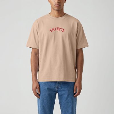 Uscape Apparel Men's Alabama Crimson Tide NCAA Alabama Tide Upside Down Embroidered Vintage Heavyweight T-Shirt, Tan, 2XL