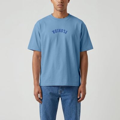 Uscape Apparel Men's NCAA Light Florida Gators Upside Down Embroidered Vintage Heavyweight T-Shirt, Light Blue, 2XL