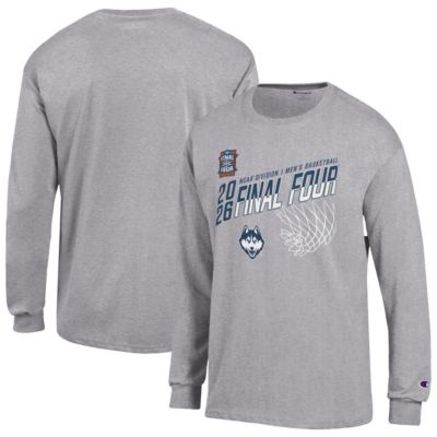 Champion Connecticut Huskies NCAA UConn Huskies 2026 NCAA Basketball Tournament March Madness Final Four Long Sleeve T-Shirt, Gray, XL