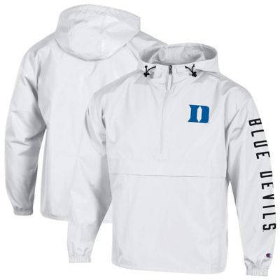 Champion Men's Duke Blue Devils NCAA Duke Devils Cloud Packable Half-Zip Hooded Jacket, White, Medium