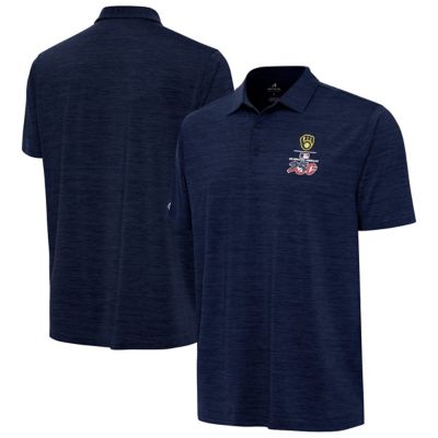 Antigua Men's MLB Milwaukee Brewers Celebrating America's 250th Layout Polo, Navy Blue, 3XL