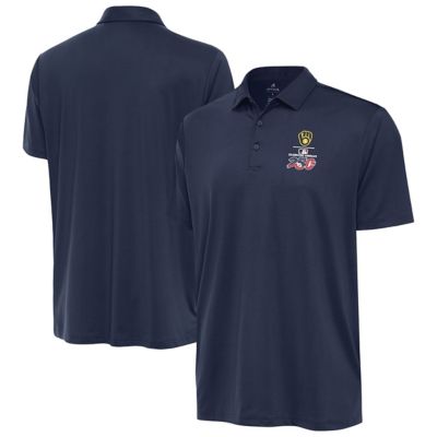 Antigua Men's MLB Milwaukee Brewers Celebrating America's 250th Ellipse Polo, Navy Blue, 2XL