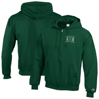Champion Men's NCAA Hawaii Rainbow Warriors Eco Powerblend Full-Zip Hoodie, Green, XL
