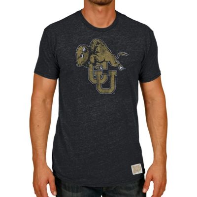 Original Retro Brand Men's NCAA Colorado Buffaloes Vintage Tri-Blend Logo T-Shirt, Black, 2XL