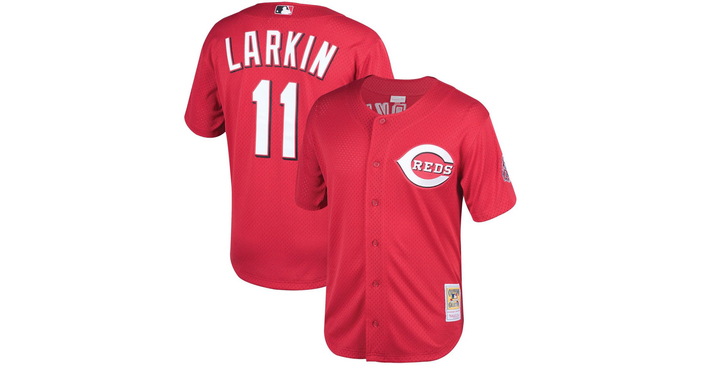 Cincinnati Reds MLB Barry Larkin Cincinnati Throwback Reds Cooperstown Mesh Batting Practice Jersey