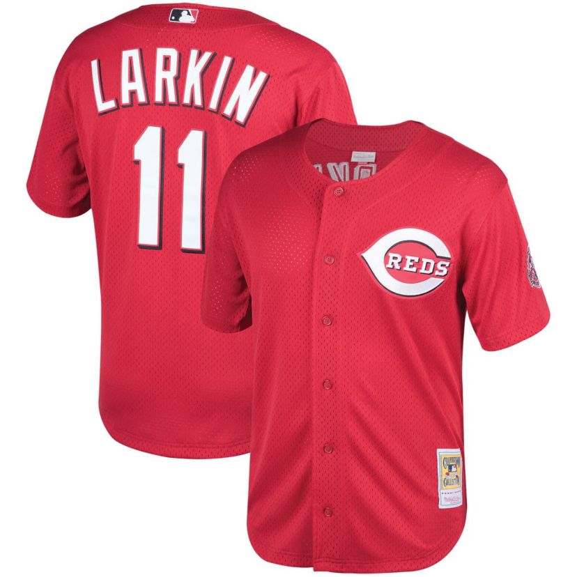 Cincinnati Reds MLB Barry Larkin Cincinnati Throwback Reds Cooperstown Mesh Batting Practice Jersey