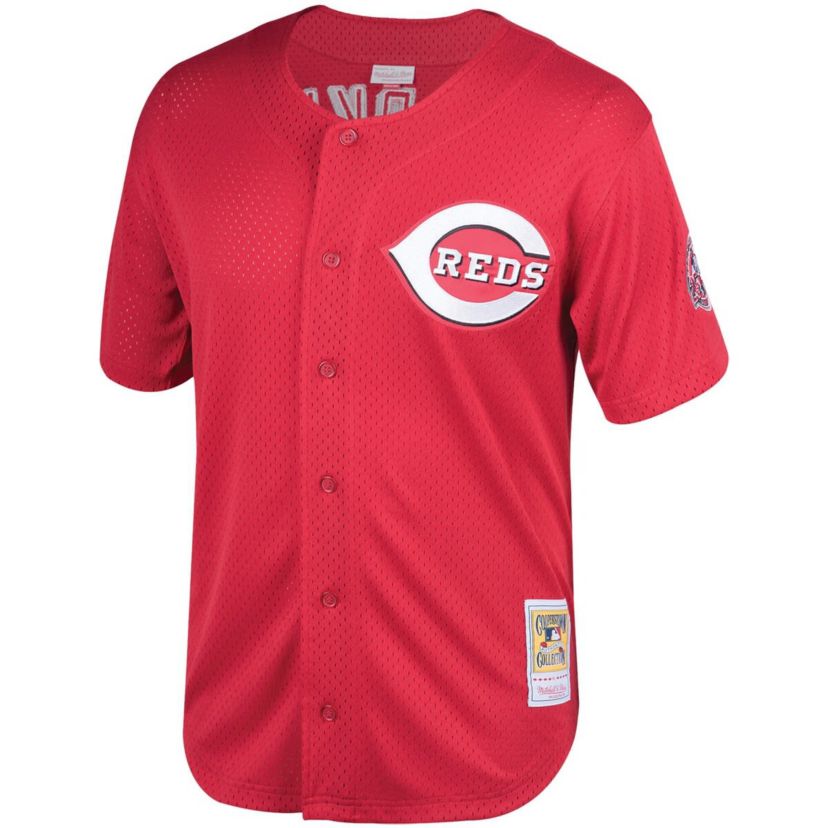 Cincinnati Reds MLB Barry Larkin Cincinnati Throwback Reds Cooperstown Mesh Batting Practice Jersey