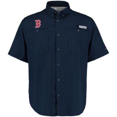 Columbia Men's Boston Red Sox MLB Boston Sox Tamiami Omni-Shade Button-Down Shirt, Navy Blue, Medium