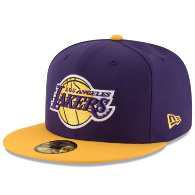 New Era Men's NBA Purple/Gold Los Angeles Lakers Official Team Color 2Tone 59FIFTY Fitted Hat, Purple, 7 1/8