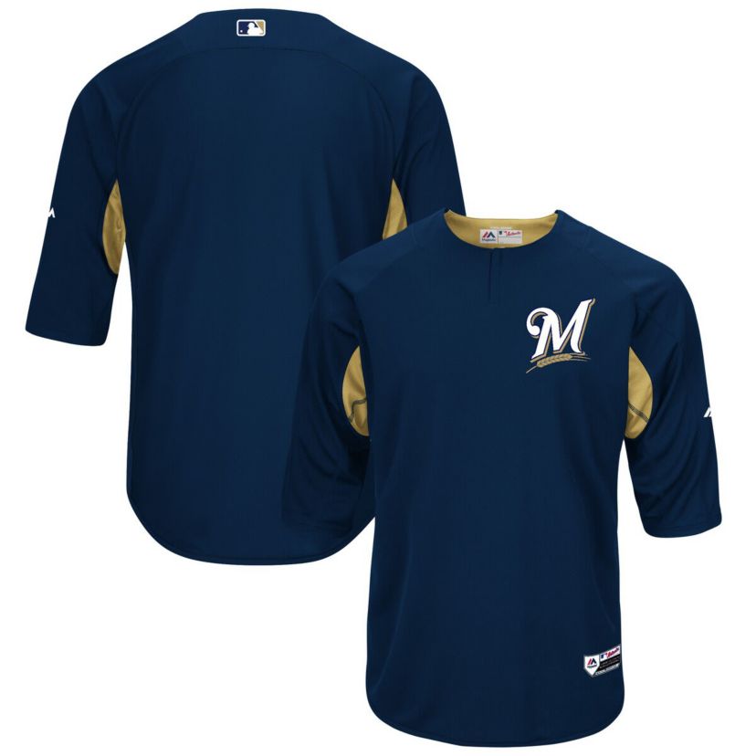 MLB Milwaukee Brewers Authentic Collection On-Field 3/4-Sleeve Batting Practice Jersey