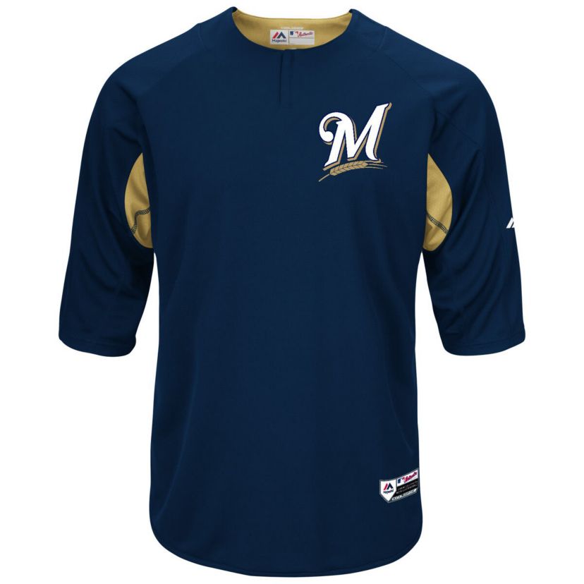 MLB Milwaukee Brewers Authentic Collection On-Field 3/4-Sleeve Batting Practice Jersey