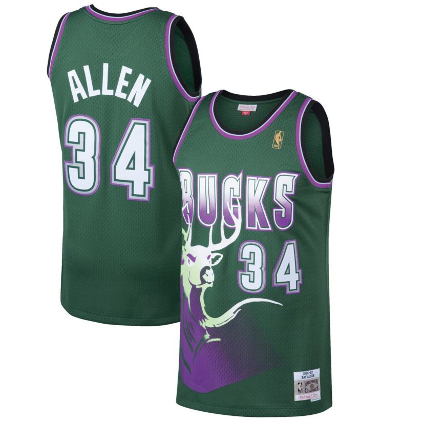 NBA Ray Allen Kelly Milwaukee Bucks 1996/97 Hardwood Classics Swingman Jersey