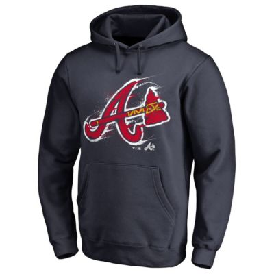 Fanatics Men's MLB Atlanta Braves Splatter Logo Pullover Hoodie, Navy Blue, 3XL