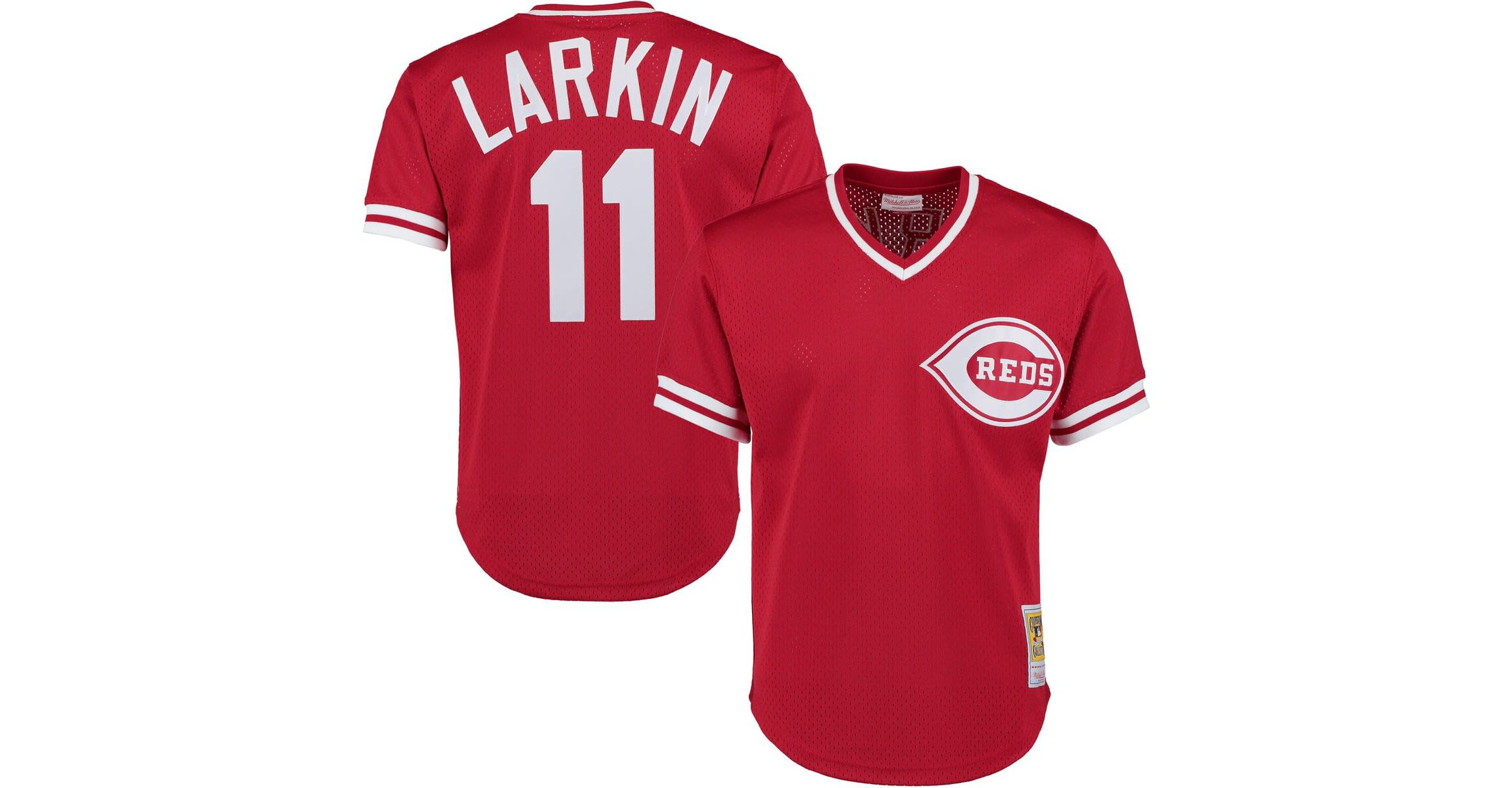 MLB Barry Larkin Cincinnati Reds Cooperstown Collection Mesh Batting Practice Button-Up Jersey