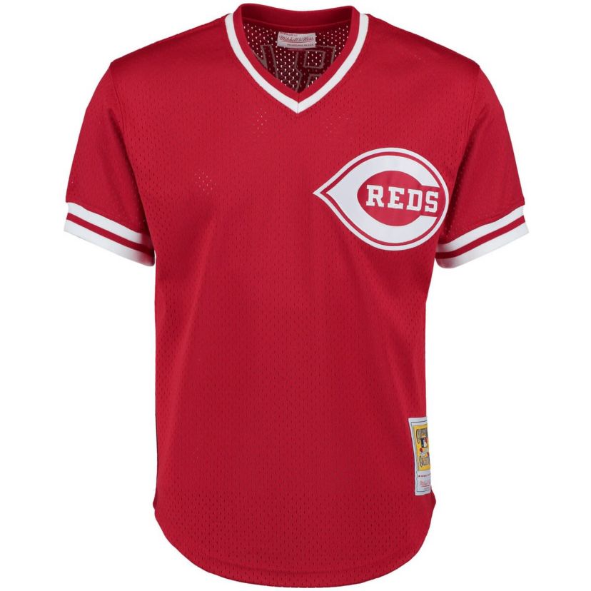 MLB Barry Larkin Cincinnati Reds Cooperstown Collection Mesh Batting Practice Button-Up Jersey