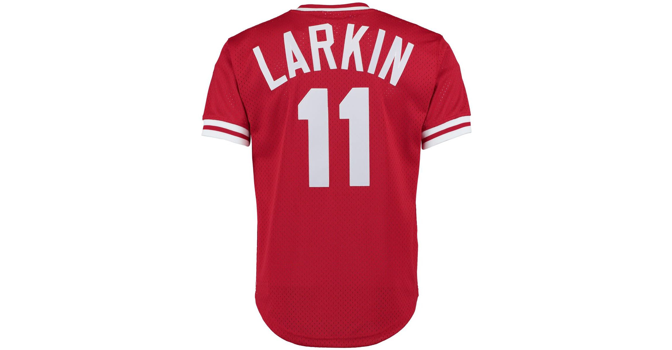 MLB Barry Larkin Cincinnati Reds Cooperstown Collection Mesh Batting Practice Button-Up Jersey