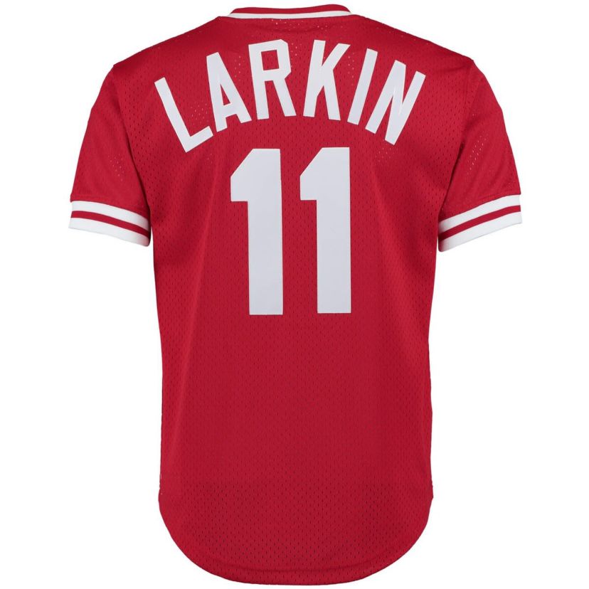 MLB Barry Larkin Cincinnati Reds Cooperstown Collection Mesh Batting Practice Button-Up Jersey