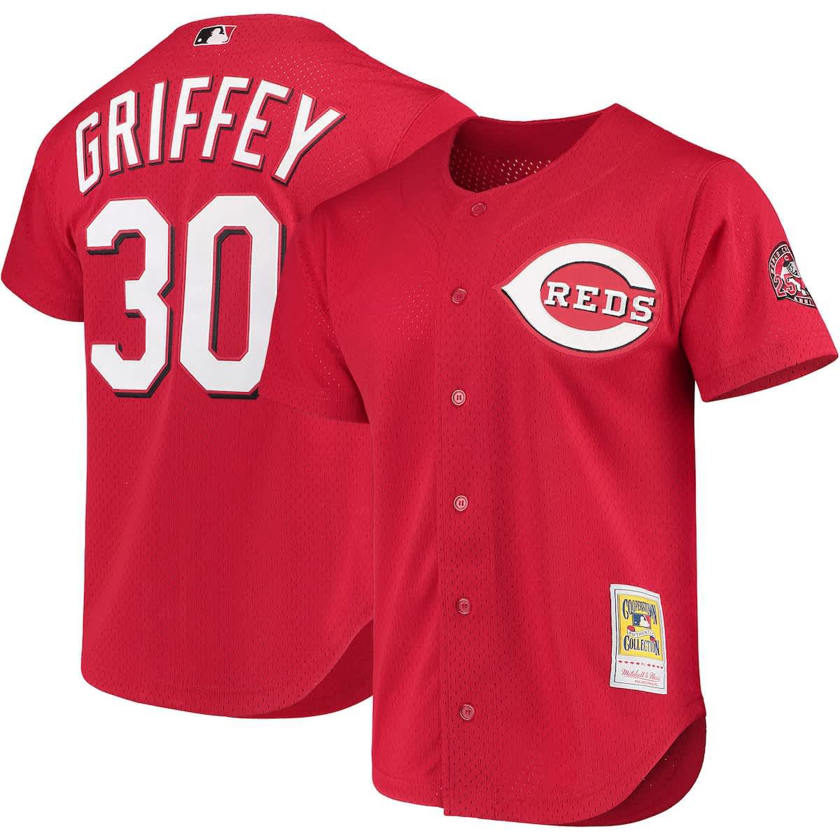 MLB Ken Griffey Jr. Cincinnati Reds Cooperstown Collection Mesh Batting Practice Button-Up Jersey