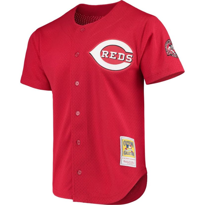 MLB Ken Griffey Jr. Cincinnati Reds Cooperstown Collection Mesh Batting Practice Button-Up Jersey