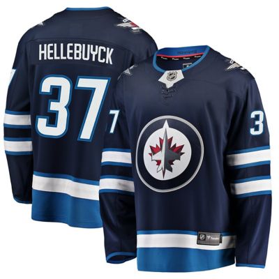 Men's NHL Fanatics Connor Hellebuyck Winnipeg Jets Breakaway Replica Jersey, Navy Blue, Medium
