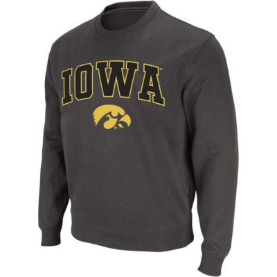 Colosseum Men's NCAA Iowa Hawkeyes Arch & Logo Crew Neck Sweatshirt, Grey, Medium