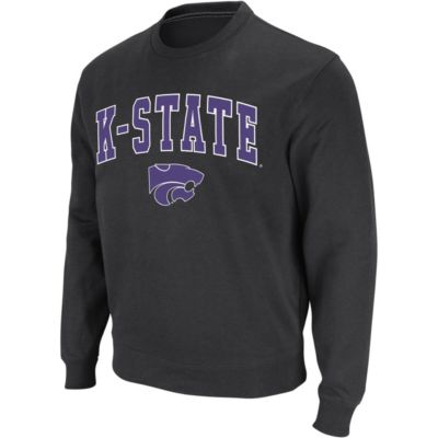 Colosseum Men's NCAA Kansas State Wildcats Arch & Logo Crew Neck Sweatshirt, Grey, Small