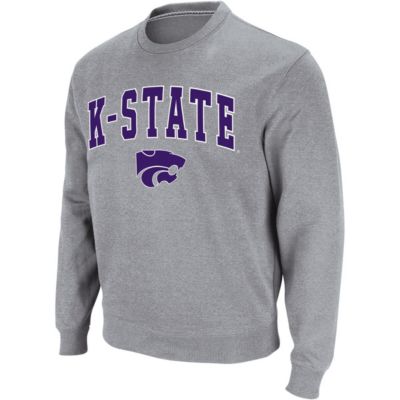 Colosseum Men's NCAA Kansas State Wildcats Arch & Logo Crew Neck Sweatshirt, Gray, 3XL